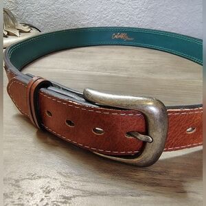 Teal & Brown Leather Western Belt